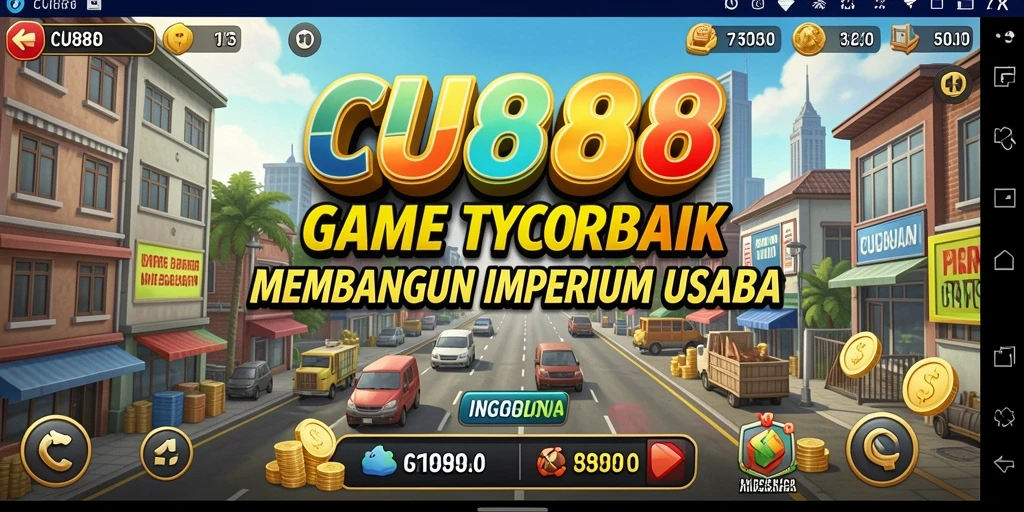 Screenshot gameplay CU888 menampilkan aktivitas membangun bisnis yang dinamis.