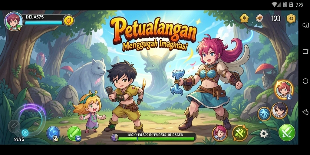 Screenshot gameplay DELTA575 menampilkan petualangan anime yang seru.