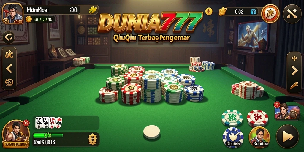 Tangkapan layar gameplay QiuQiu di DUNIA777 yang menampilkan suasana seru.
