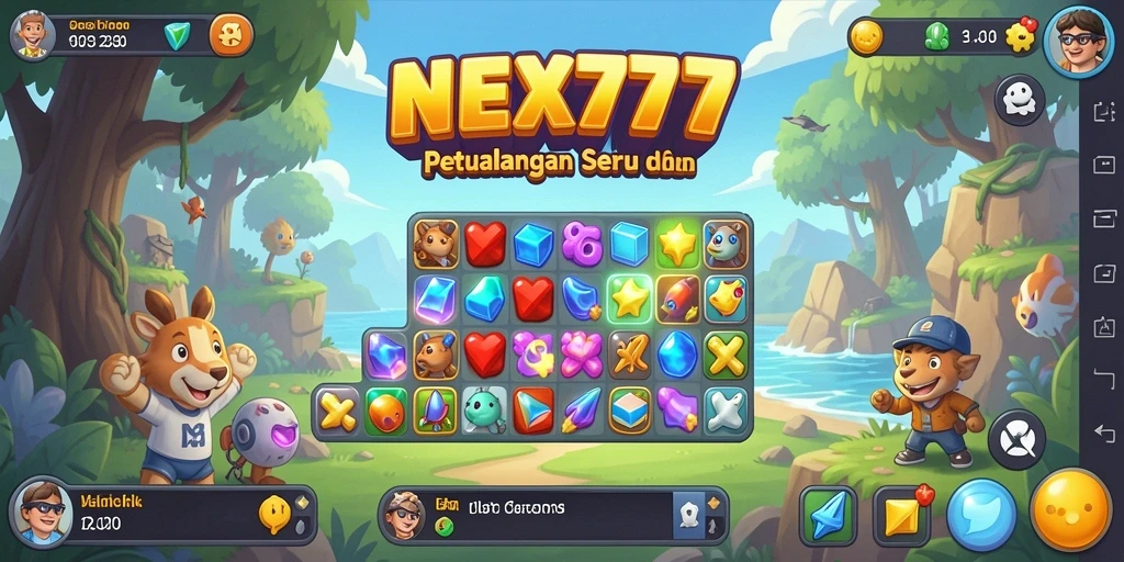 Tampilan gameplay seru dalam NEX777 dengan elemen Match-3.