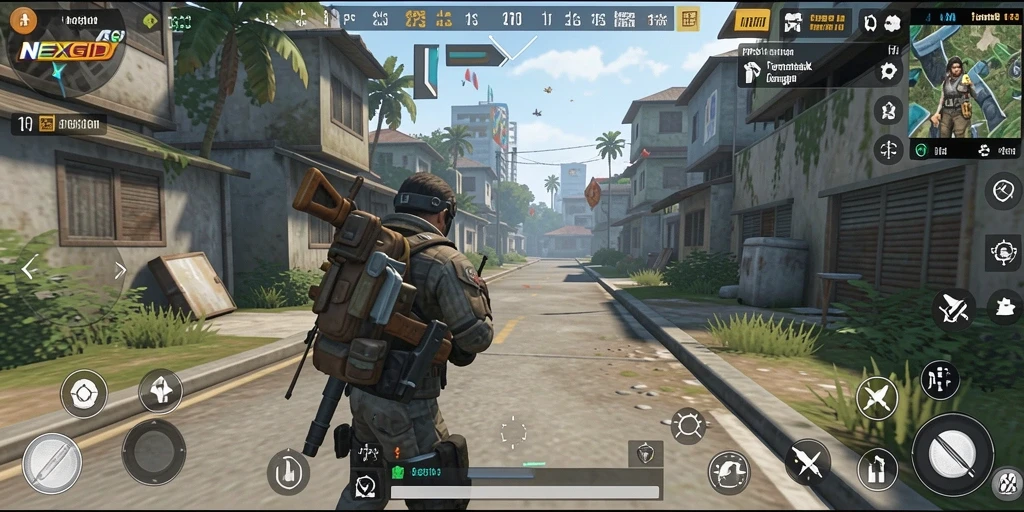 Screenshot NEXGID menunjukkan aksi menembak yang intens dan grafik terbaik.