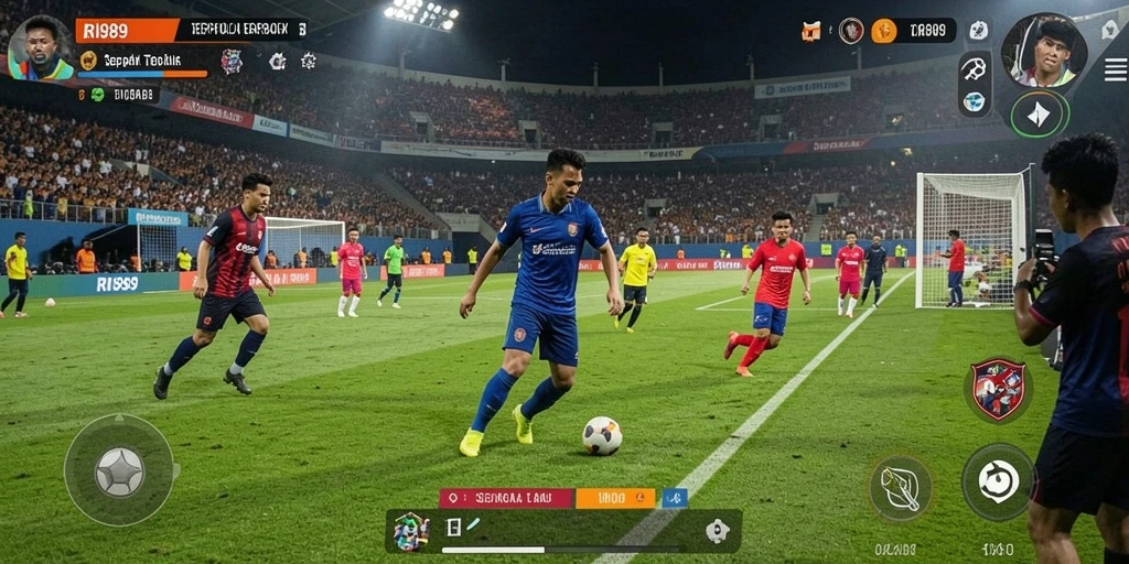 Tangkapan layar gameplay RI889 menampilkan aksi seru sepak bola.