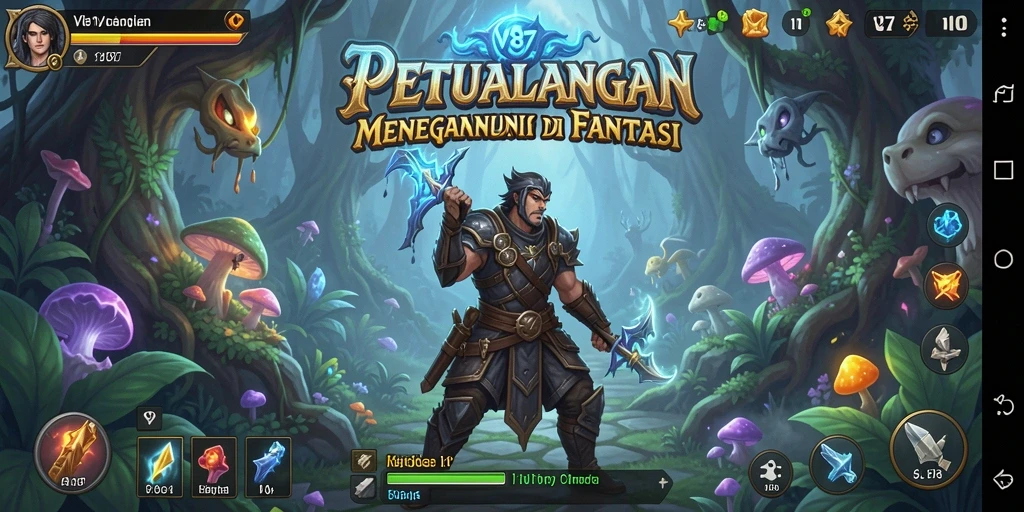 Tampilan gameplay menegangkan dari V87 dalam dunia petualangan yang luas.